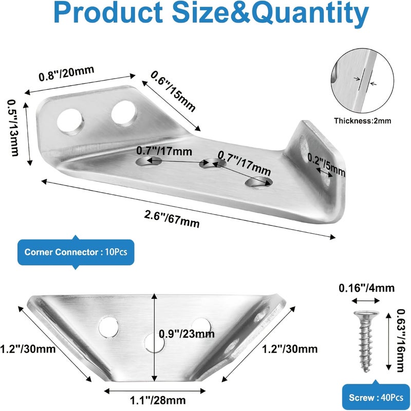 50 Pcs Heavy Duty Corner Bracket Set 1 Mm Thick with Screws for Furniture Shelf Drawer Cabinet Table Chair - Image 2