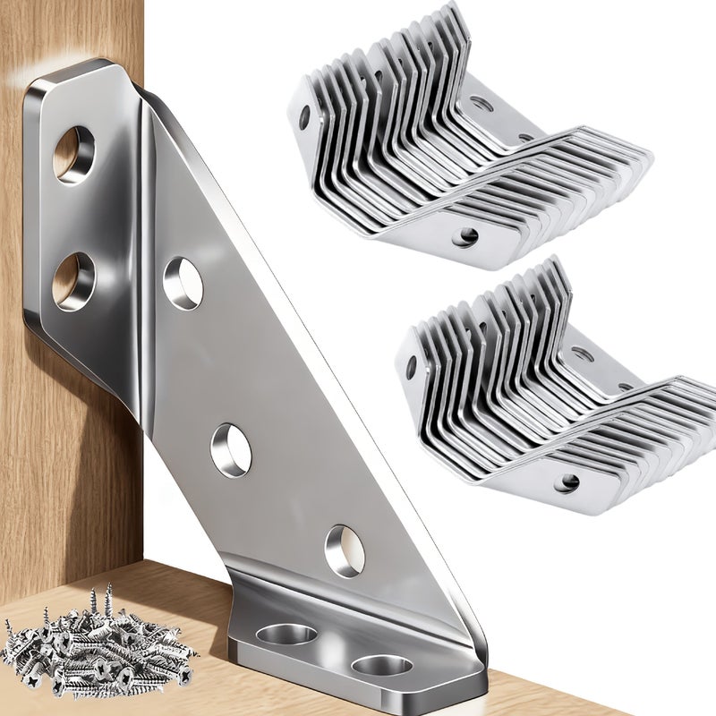 50 Pcs Heavy Duty Corner Bracket Set 1 Mm Thick with Screws for Furniture Shelf Drawer Cabinet Table Chair - Image 1