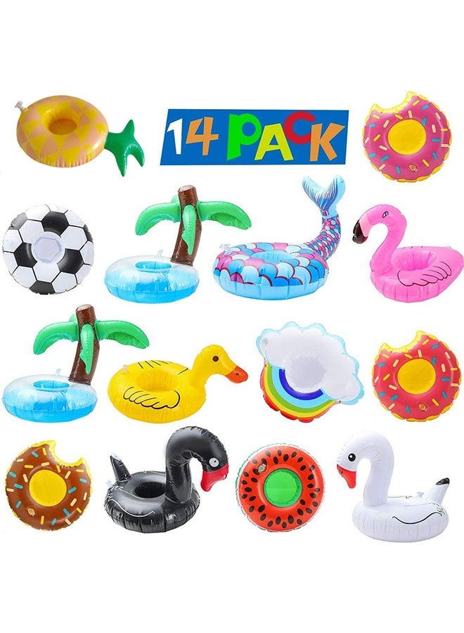 ZVEV 14 Pack Inflatable Drink Holder,Pool Drink Holder Pool Lounge Float With Cup Holder,Cup Floaties For Pool Palm Tree Drink Float for Pool Party & Kids Water Bath Fun Toys - Image 1