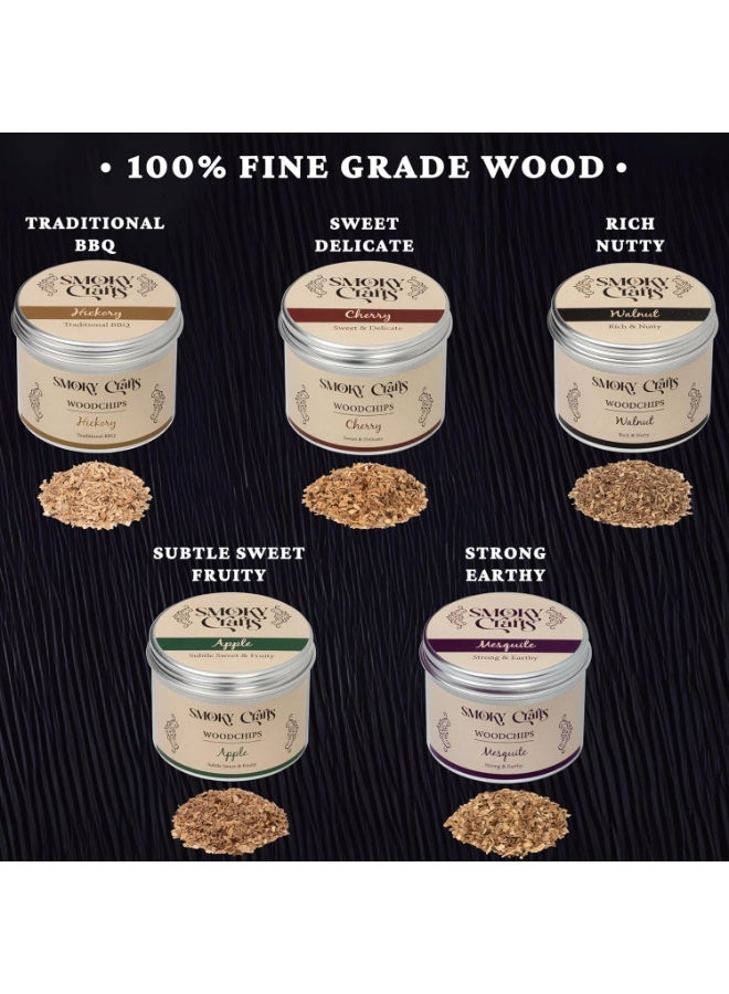 Smoky Crafts 5 x 2oz Wood Chips for Smoker (Set of 5: Cherry, Hickory, Apple, Mesquite, Walnut) - 5 Flavors  - Image 1