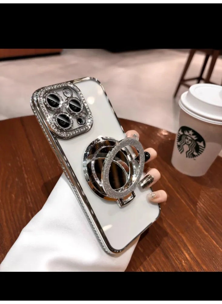 حقيبة هاتف واقية شفافة مغناطيسية مزينة بالكريستال مع مرآة، غطاء واقي لـ iPhone - Image 1
