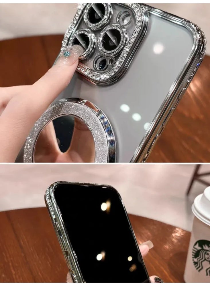 حقيبة هاتف واقية شفافة مغناطيسية مزينة بالكريستال مع مرآة، غطاء واقي لـ iPhone - Image 2