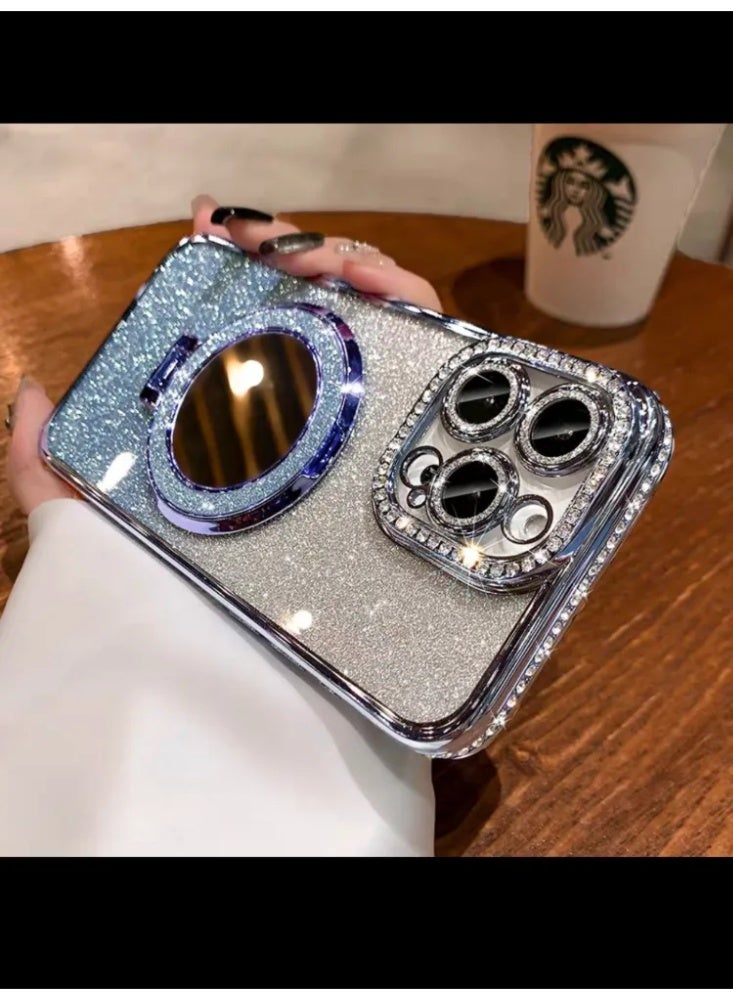 حقيبة هاتف واقية شفافة مغناطيسية مزينة بالكريستال مع مرآة، غطاء واقي لـ iPhone - Image 4