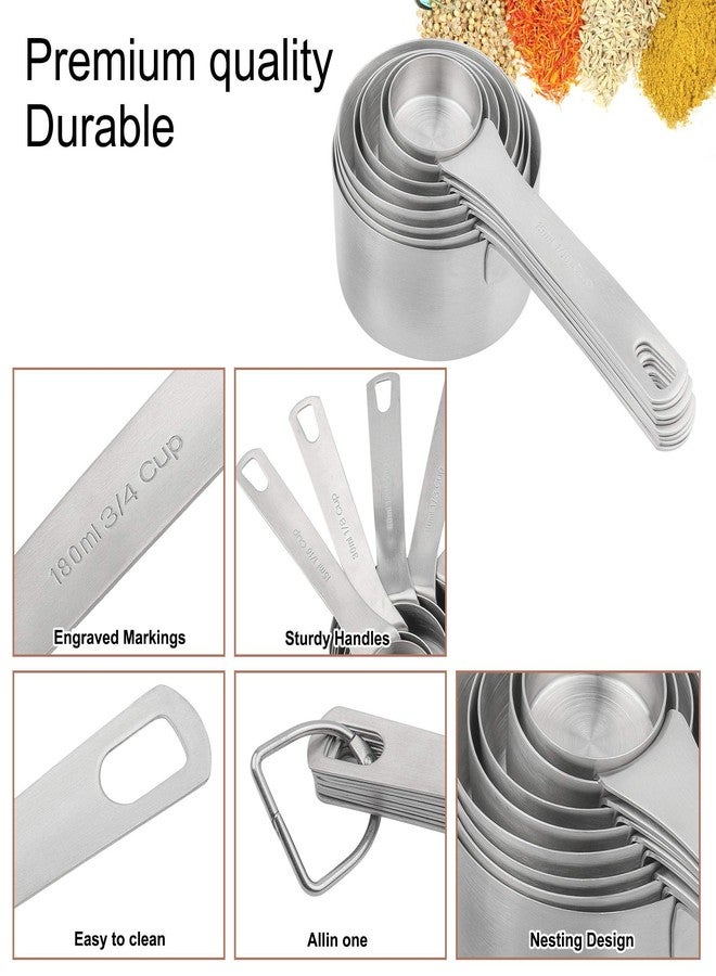Smithcraft مجموعة أكواب قياس سميثكرافت، مجموعة أكواب قياس من الفولاذ المقاوم للصدأ 18/8 مع مخطط تحويل مغناطيسي، أكواب قياس معدنية للمواد الجافة والسائلة للخبز والمطبخ، أكواب قياس مترية وأمريكية 8 مع 2/3 كوب و3/4 كوب - Image 3