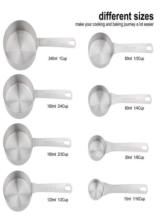 Smithcraft مجموعة أكواب قياس سميثكرافت، مجموعة أكواب قياس من الفولاذ المقاوم للصدأ 18/8 مع مخطط تحويل مغناطيسي، أكواب قياس معدنية للمواد الجافة والسائلة للخبز والمطبخ، أكواب قياس مترية وأمريكية 8 مع 2/3 كوب و3/4 كوب - Image 2