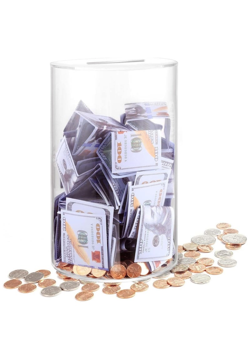 VITION Acrylic Money Deposit Bank for Adults & Kids to Saving Money Cash Coin, Must Break to Open Clear Round (25x15cm)  - Image 1