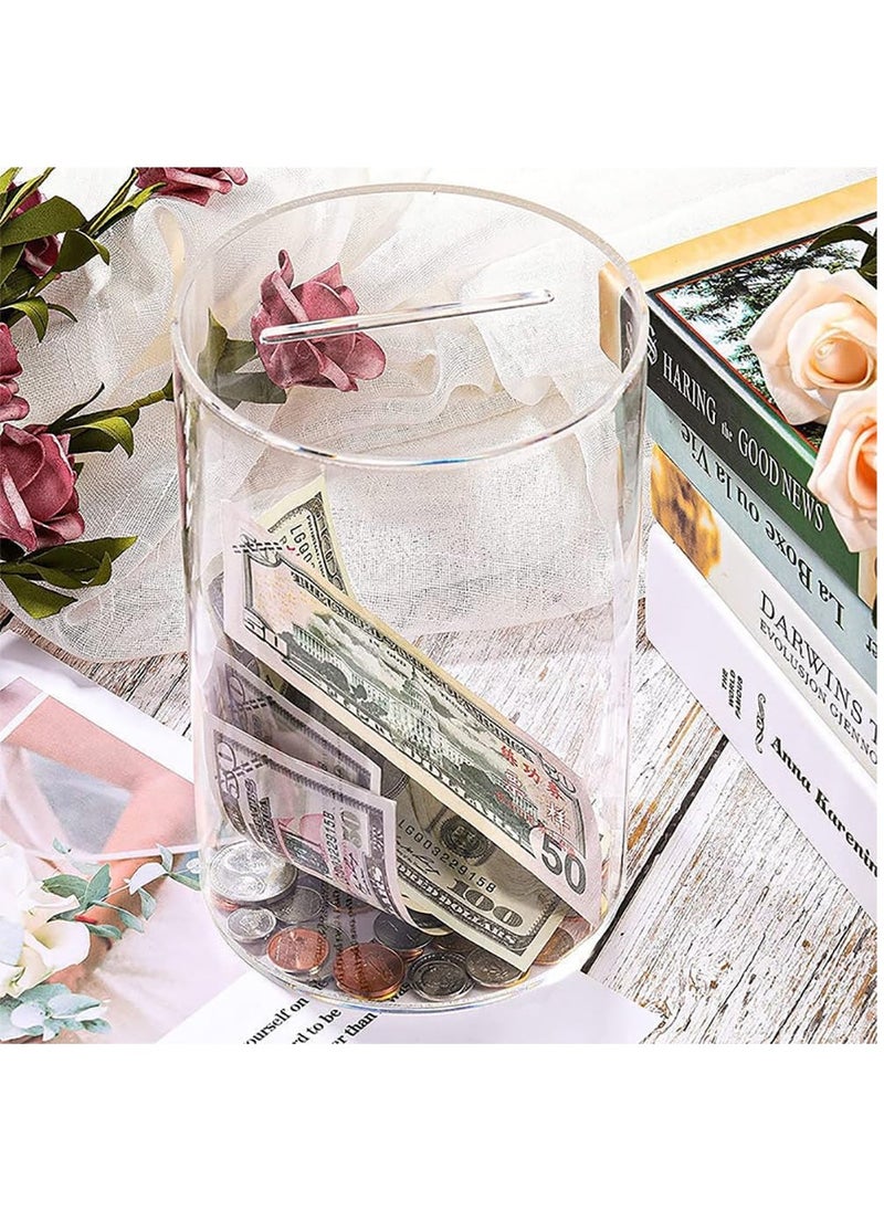 VITION Acrylic Money Deposit Bank for Adults & Kids to Saving Money Cash Coin, Must Break to Open Clear Round (25x15cm)  - Image 2