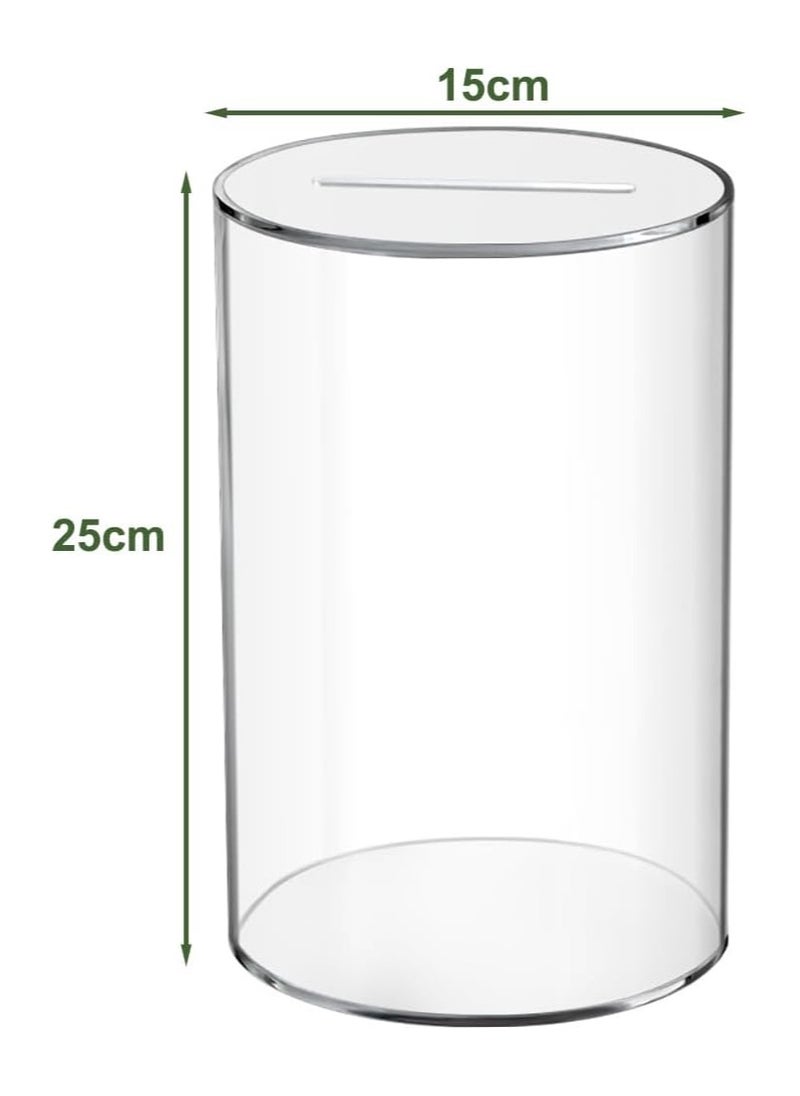 VITION Acrylic Money Deposit Bank for Adults & Kids to Saving Money Cash Coin, Must Break to Open Clear Round (25x15cm)  - Image 4