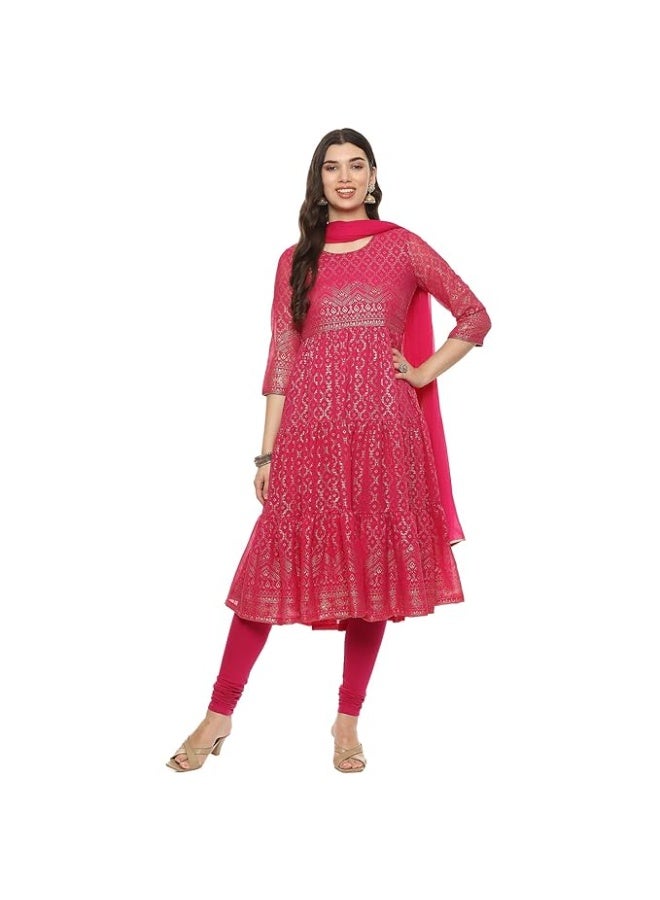 BIBA Women SILK BLEND ANARKALI KURTA Set WITH PANT AND DUPATTA 2XL - Image 1