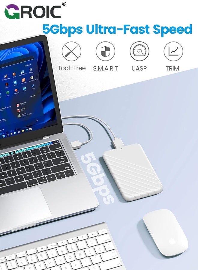 GROIC 2.5 Inch Hard Drive White Enclosure USB 3.0 to SATA 5Gbps for 7-9.5mm SSD HDD External Hard Drive Disk Case Support UASP Trim Tool - Image 3