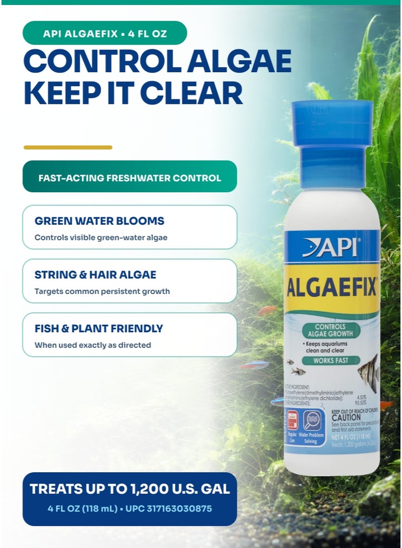 API Algaefix 4 oz Aquarium Algae Control, 118 ml Fish Tank Treatment for Green Water & Hair Algae, 1 ml per 10 Gallons, Safe for Fish & Live Plants, Freshwater - Image 1