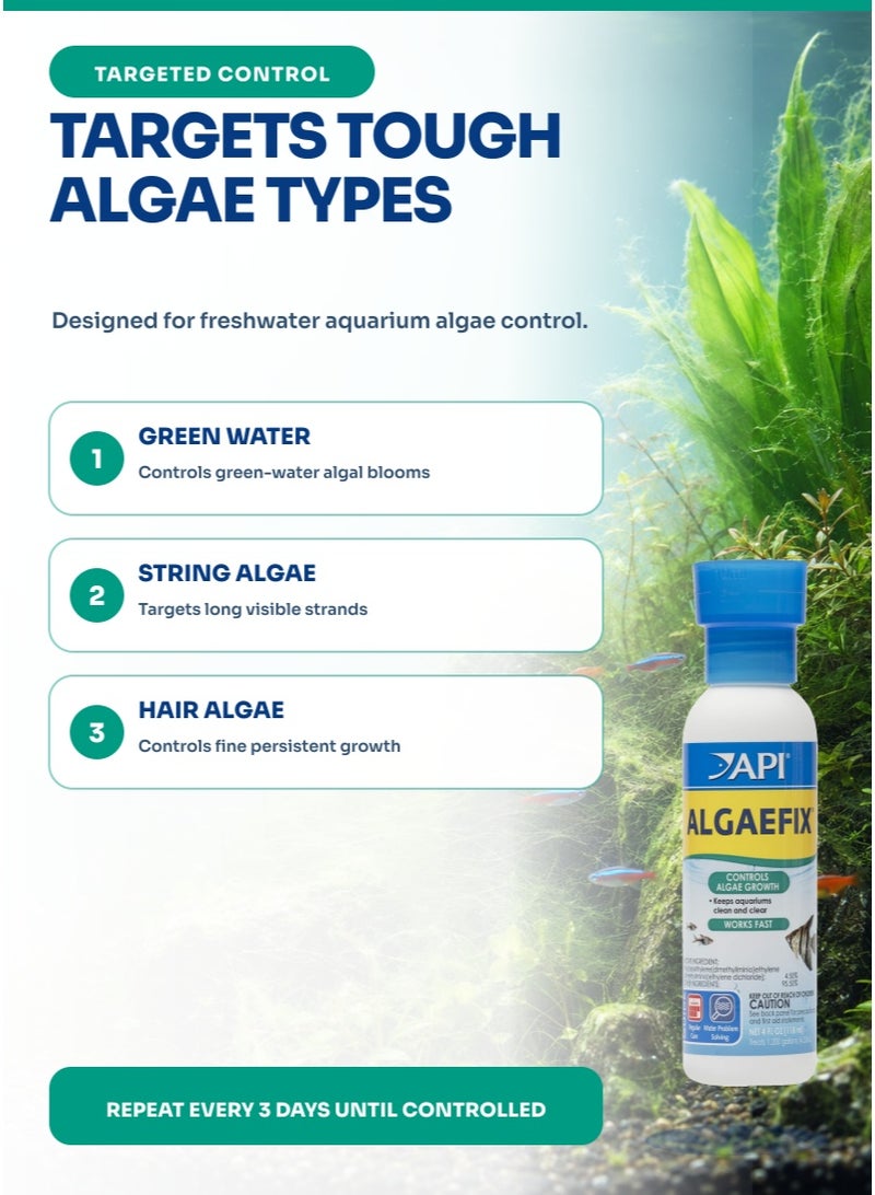 API Algaefix 4 oz Aquarium Algae Control, 118 ml Fish Tank Treatment for Green Water & Hair Algae, 1 ml per 10 Gallons, Safe for Fish & Live Plants, Freshwater - Image 2