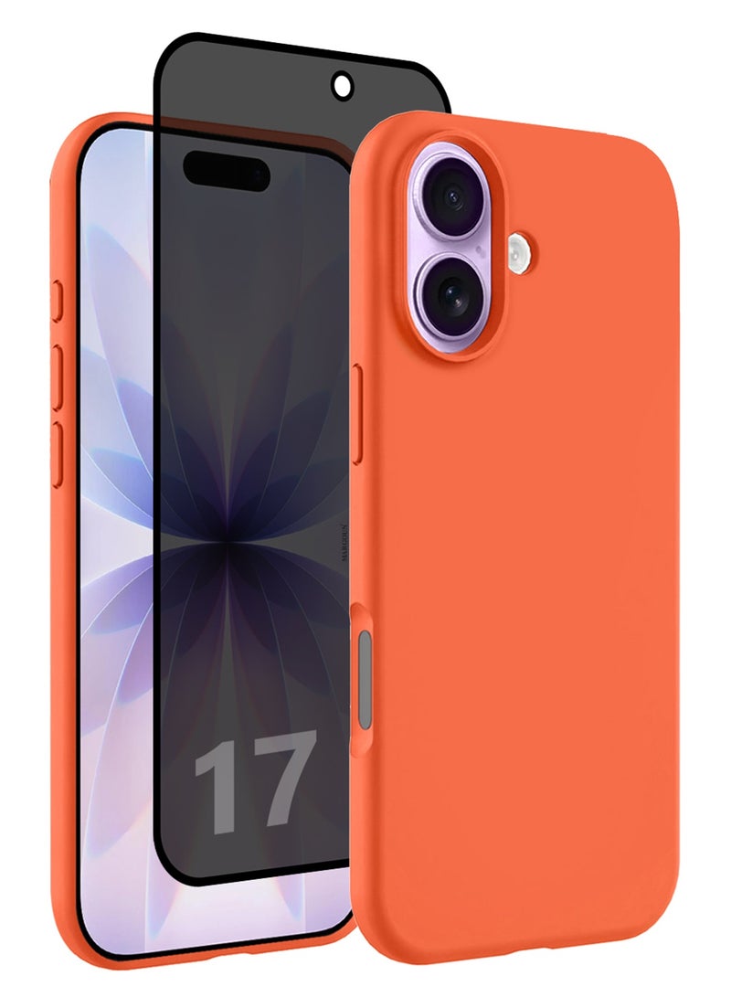 CATANES 2 Packs Silicone Protective Phone Case for iPhone 17 - Soft Anti-Scratch Microfiber Lining Ultra Slim Drop Protection Phone Cover with Privacy Screen Protector - Cosmic Orange - Image 1