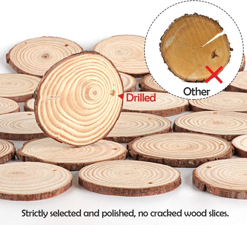 ilauke 50Pcs Wood Slices 2.4"-2.8" Unfinished Wood Rounds with Pre-drilled Hole and 66Feet Twine String, Natural Wood for Crafts for Home Decor Painting DIY Christmas Ornaments Party Wedding Decor - Image 5