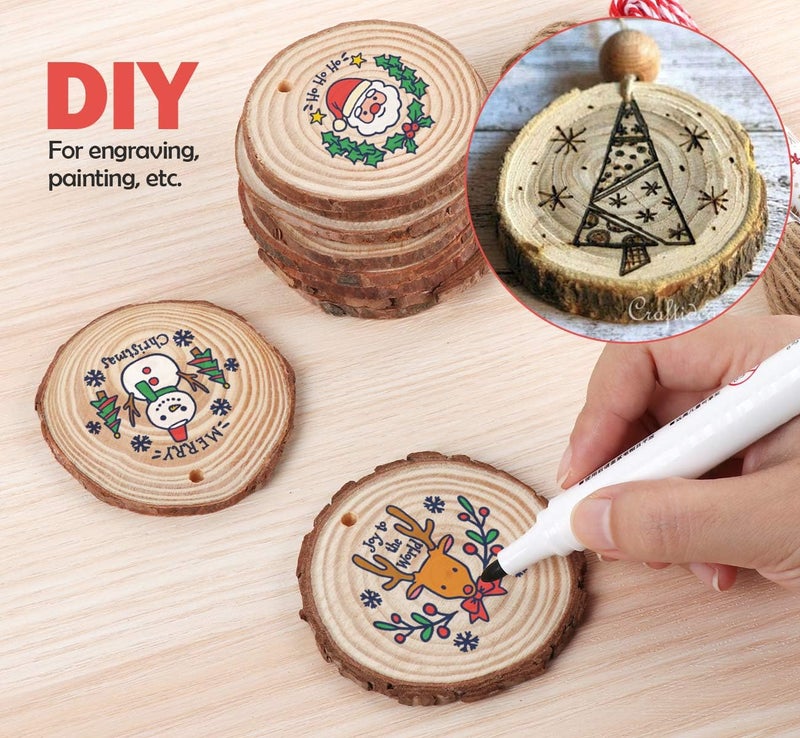 ilauke 50Pcs Wood Slices 2.4"-2.8" Unfinished Wood Rounds with Pre-drilled Hole and 66Feet Twine String, Natural Wood for Crafts for Home Decor Painting DIY Christmas Ornaments Party Wedding Decor - Image 2