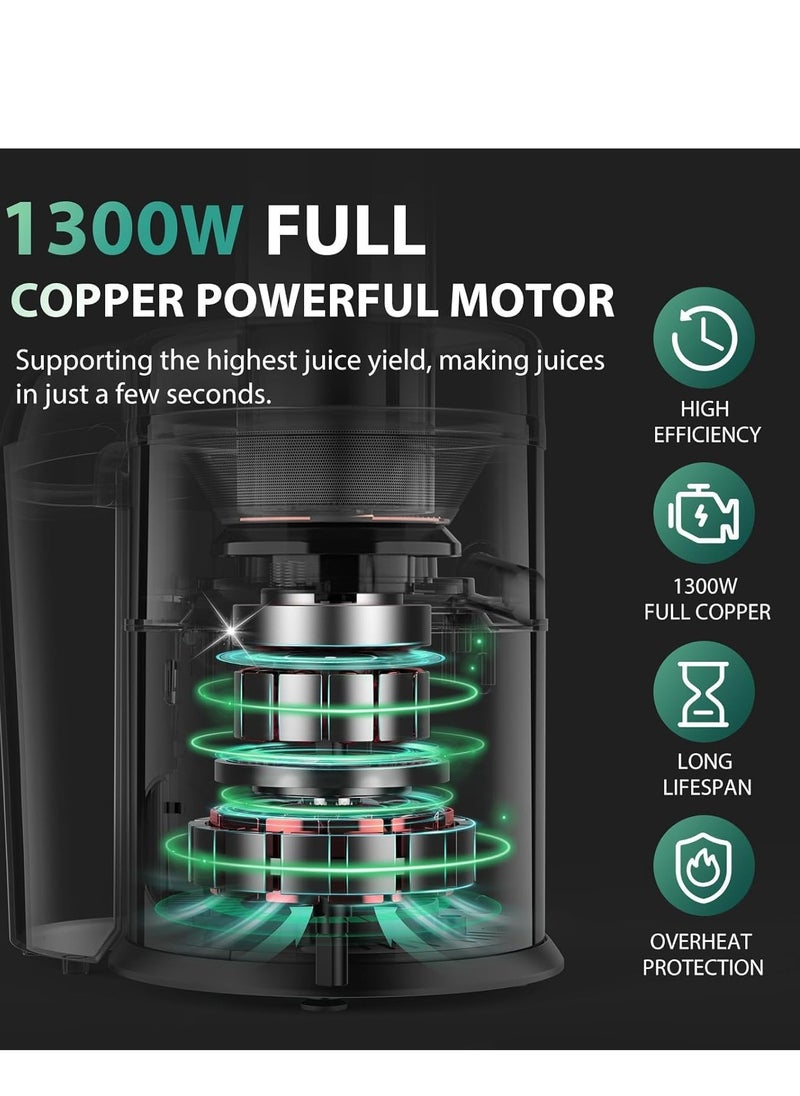 1300W Centrifugal Juicer Machines, Juice Extractor with Extra Large 3inch Feed Chute, Full Copper Motor, Titanium-Plated Filter, High Juice Yield, 3 Speeds Mode,Easy to Clean with Brush,BPA-Free