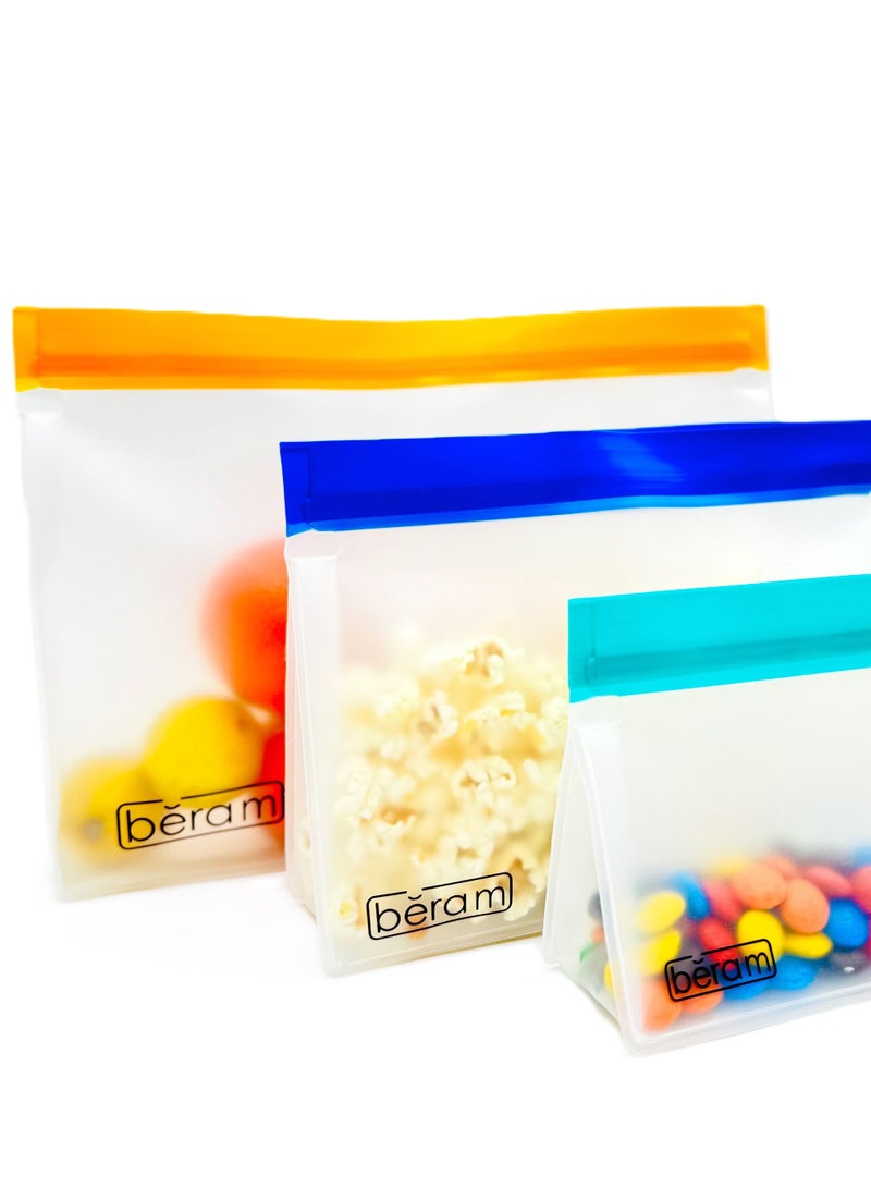 Beram Reusable Food Storage Bags, Reusable Sandwich Bags, Preserving Food Container, Peva Pouches, Food Storage Set, Cooking, Lunch, Snack, Baby Food Prep, Freezer Bags, Standing Ziplock Bags, Travel Bags - Image 3