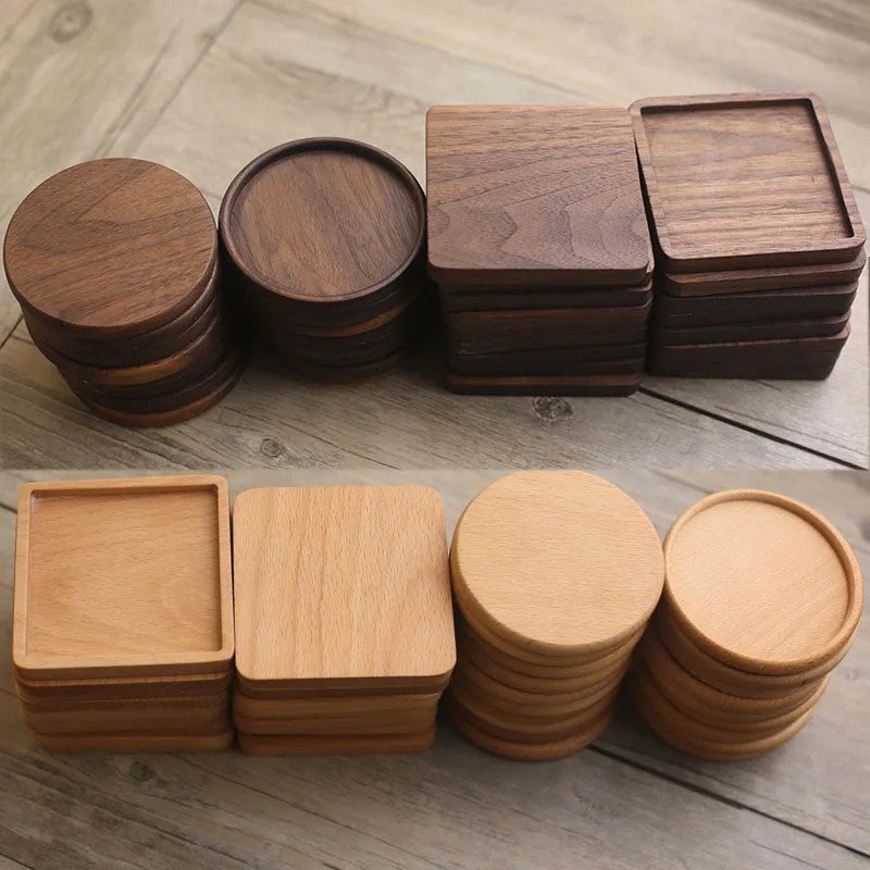 Y&D Round Square Acacia Wood Drink Coasters – Natural Wooden Coasters for Home, Bar & Kitchen, Set of 4 - Image 3