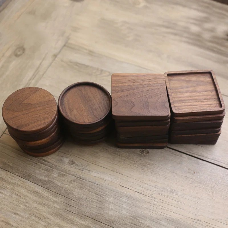Y&D Round Square Acacia Wood Drink Coasters – Natural Wooden Coasters for Home, Bar & Kitchen, Set of 4 - Image 4