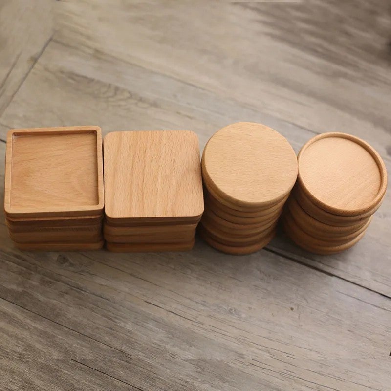 Y&D Round Square Acacia Wood Drink Coasters – Natural Wooden Coasters for Home, Bar & Kitchen, Set of 4 - Image 5