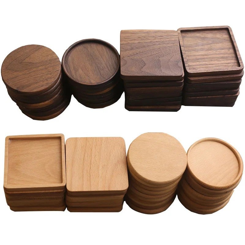 Y&D Round Square Acacia Wood Drink Coasters – Natural Wooden Coasters for Home, Bar & Kitchen, Set of 4 - Image 2