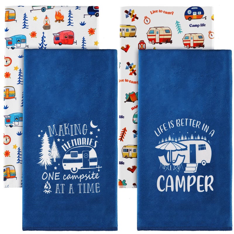 Chengu 4 Pcs Camping Kitchen Towels Cute Camping Dish Towels Absorbent Campers Towel RV Camper Gifts for Summer Kitchen Housewarming Wedding Holiday Birthday RV Accessories