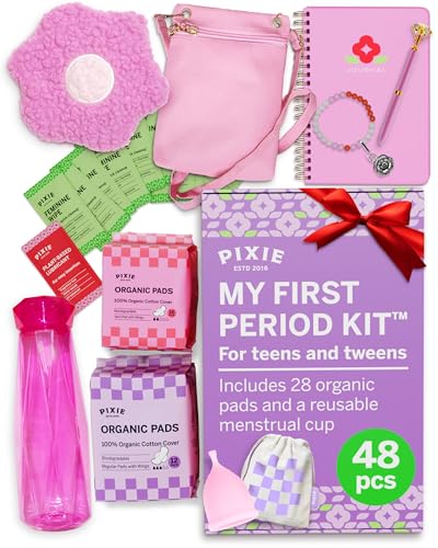 Pixie Cup First Period Kit for Girls 9-12 - Ranked 1 for Comfortable & Organic Teen Pads - Tween Girls Trendy Stuff & Teen Girls Gifts - Biodegradable Absorbent Pads - Thoughtfully Designed for Tweens - Image 1