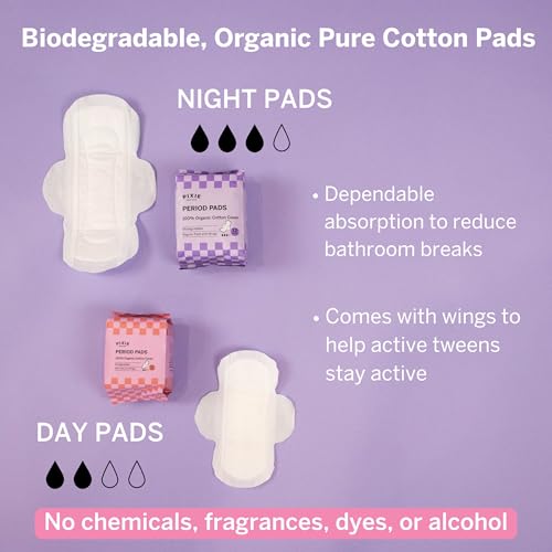 Pixie Cup First Period Kit for Girls 9-12 - Ranked 1 for Comfortable & Organic Teen Pads - Tween Girls Trendy Stuff & Teen Girls Gifts - Biodegradable Absorbent Pads - Thoughtfully Designed for Tweens - Image 3