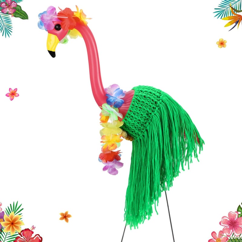 Chicingyou Summer Flamingo Outfits for 31'' Flamingos Costume Hawaiian Knitted Grass Skirt Tropical Grass Hula Statue Skirt for Party Garden Lawn Porch Outdoor Decor, Flamingo Not Included(Green) - Image 1