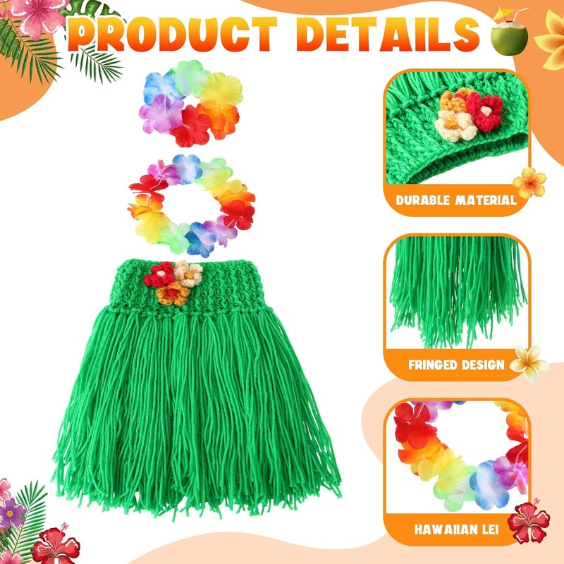 Chicingyou Summer Flamingo Outfits for 31'' Flamingos Costume Hawaiian Knitted Grass Skirt Tropical Grass Hula Statue Skirt for Party Garden Lawn Porch Outdoor Decor, Flamingo Not Included(Green) - Image 2