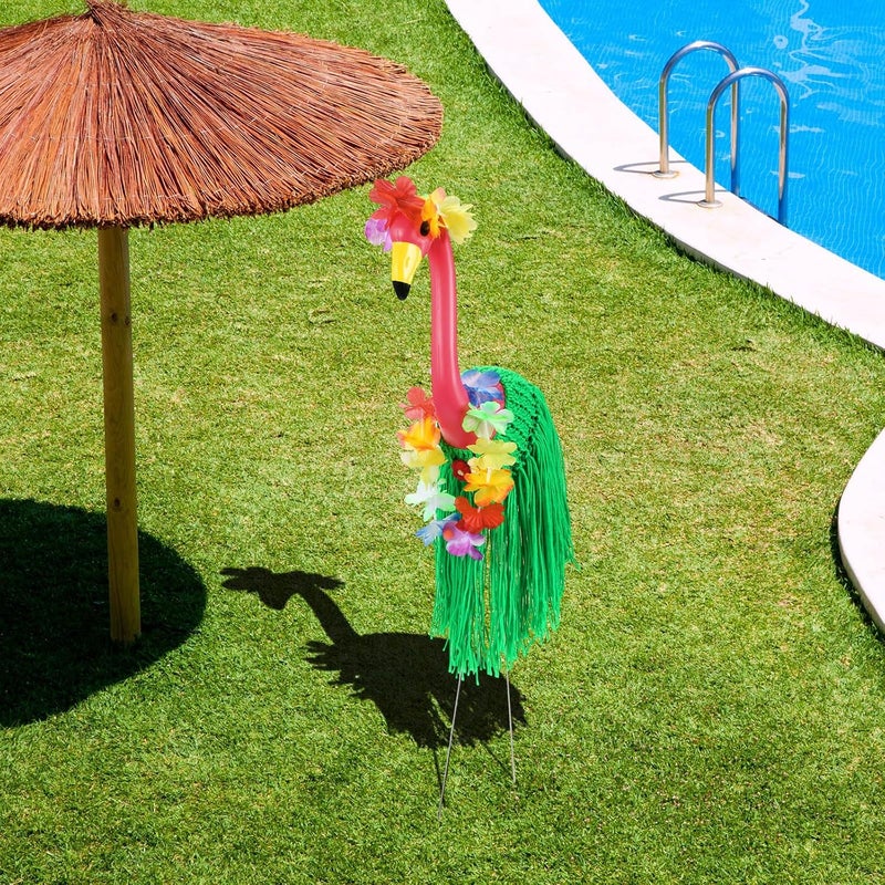 Chicingyou Summer Flamingo Outfits for 31'' Flamingos Costume Hawaiian Knitted Grass Skirt Tropical Grass Hula Statue Skirt for Party Garden Lawn Porch Outdoor Decor, Flamingo Not Included(Green) - Image 4