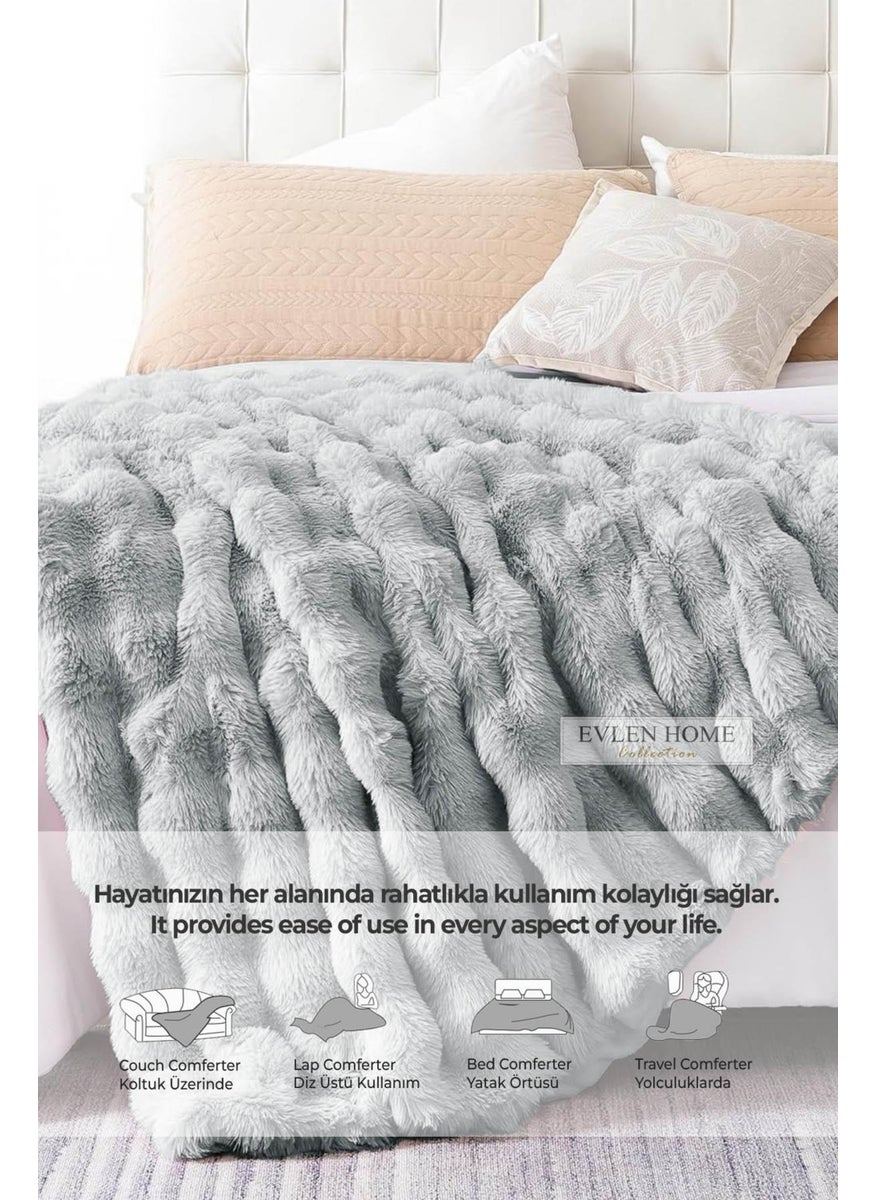 Evlen Home Collection Fur Bedspread Double Filled Plush Soft Double Sided Quilt 3 Piece Loria Gray  - Image 4