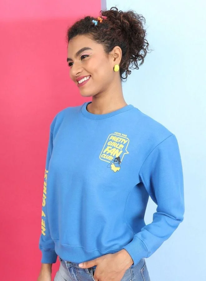 Women Regular Fit Printed Crew Neck Long Sleeve Overhead-Crewneck Sweatshirt
