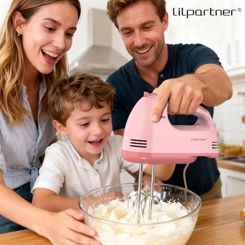 LILPARTNER Hand Mixer Electric, Ultra Power Kitchen Hand Mixer With 7-Speed & 5 Stainless Steel Accessories for Whipping Dough, Cream, Cake, Dishwasher Safe, Pink - Image 4