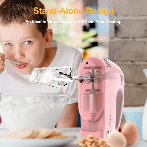 LILPARTNER Hand Mixer Electric, Ultra Power Kitchen Hand Mixer With 7-Speed & 5 Stainless Steel Accessories for Whipping Dough, Cream, Cake, Dishwasher Safe, Pink - Image 3