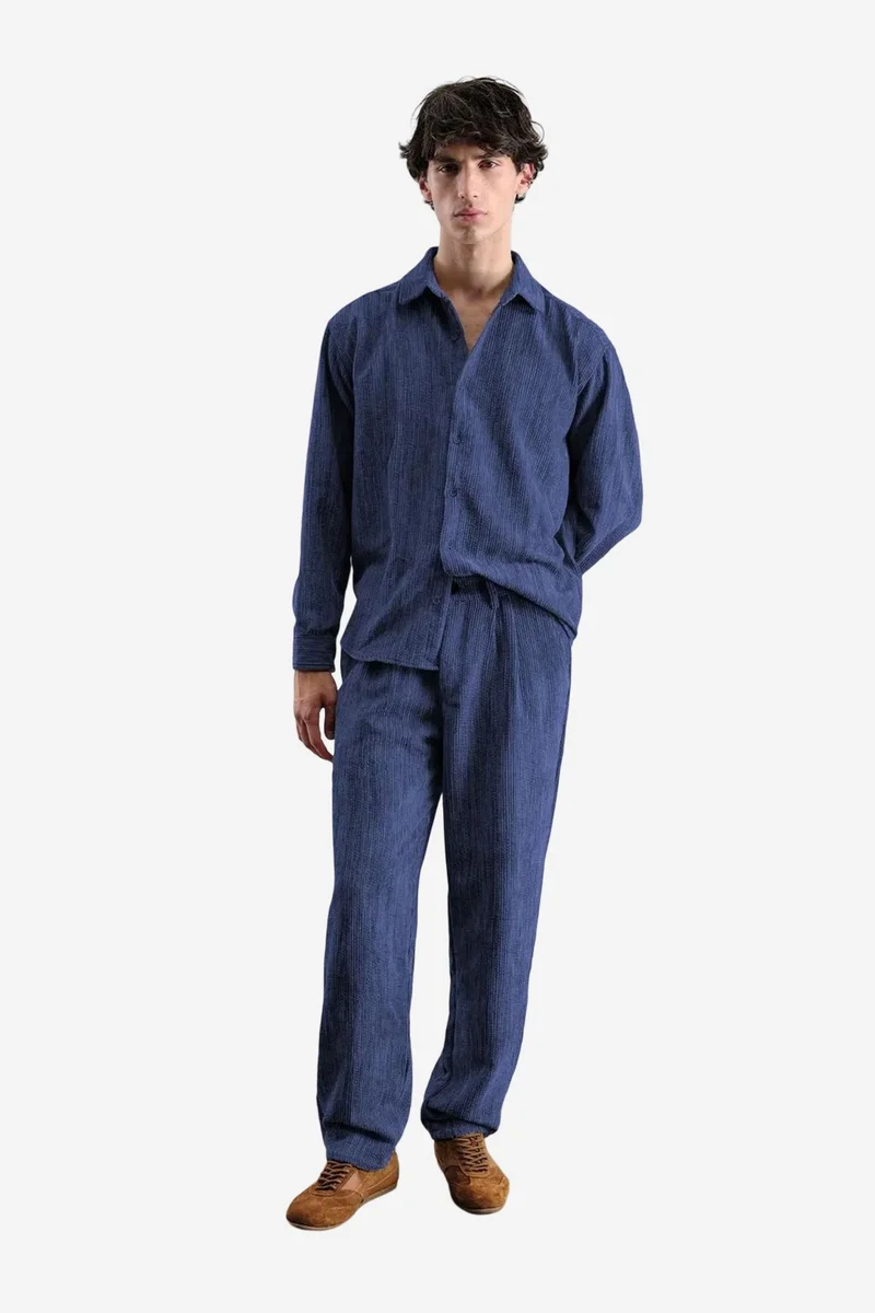 Giesto Navy Blue GIESTO Pleated Velvet Straight Leg Pants for Men | Best Price UAE