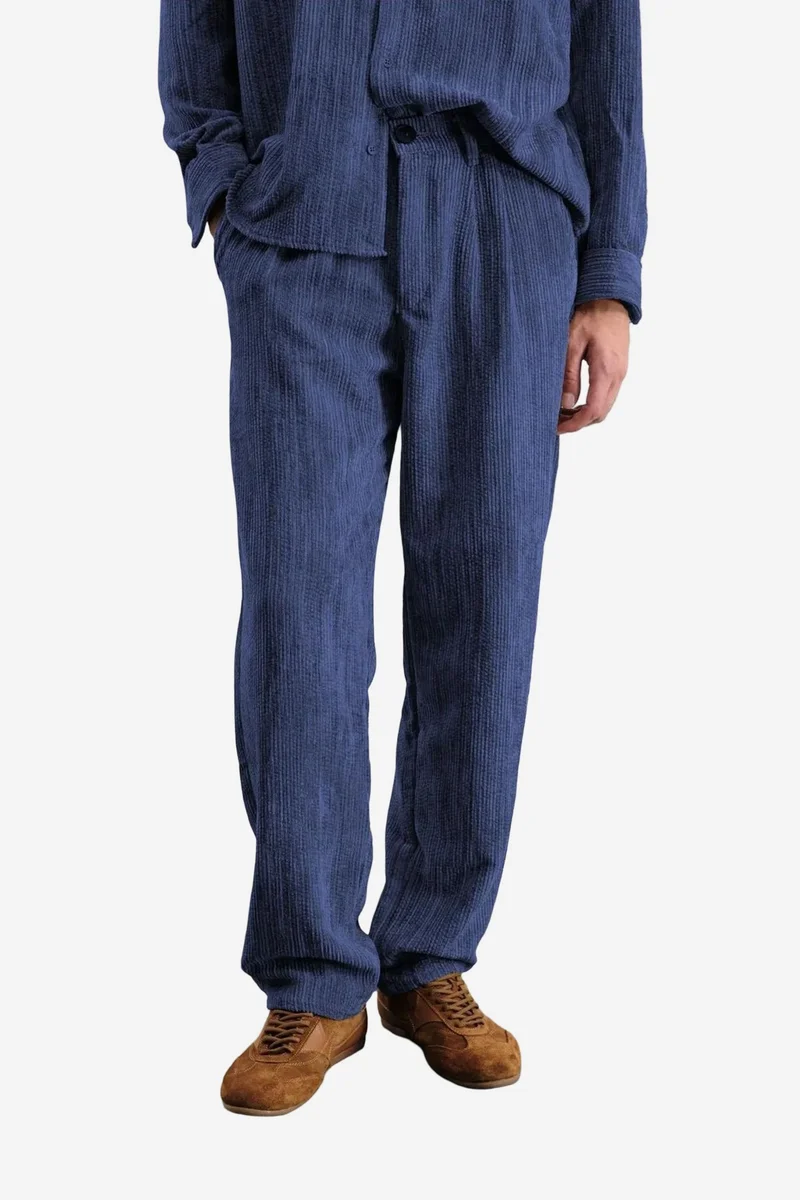 GIESTO Pleated Velvet Straight Leg Pants