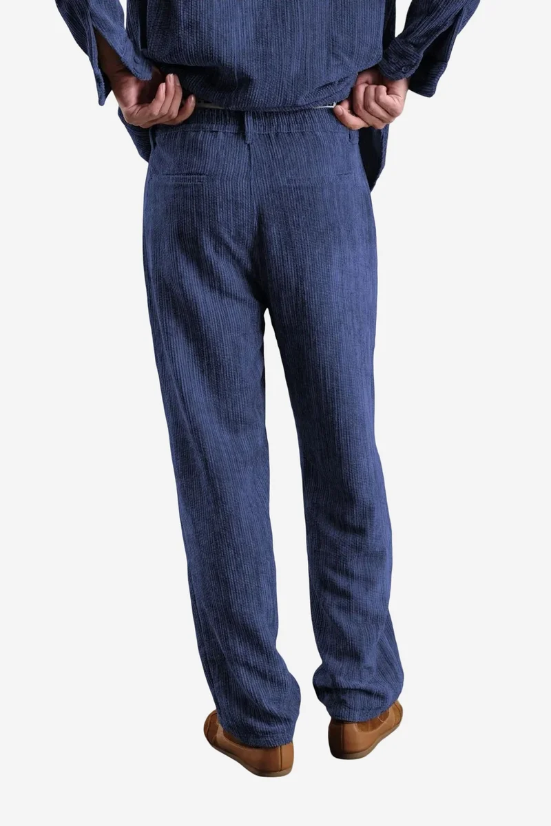 Giesto Navy Blue GIESTO Pleated Velvet Straight Leg Pants for Men | Best Price UAE
