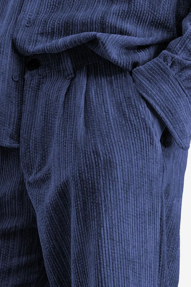 Giesto Navy Blue GIESTO Pleated Velvet Straight Leg Pants for Men | Best Price UAE