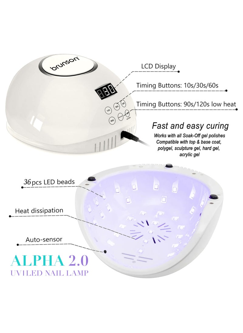 brunson - UV Light for Gel Nail Polish Brunson Wired Alpha 2.0 UV LED Nail Lamp 54W with 5 Timer Settings and 36 UV LED Lights Easy and Fast Curing Nail Dryer for Acrylic Nails and Gel Polish with Auto Sensor and LCD Display - Image 1