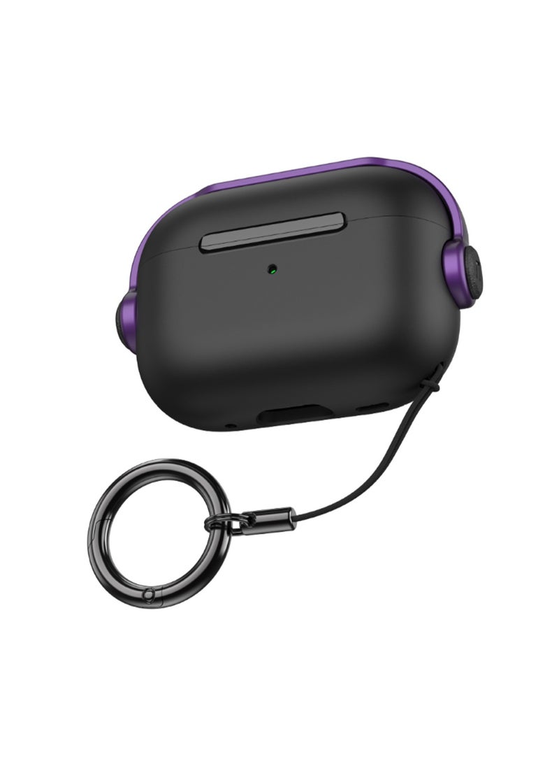 غطاء حماية من السيليكون الناعم المقاوم للسقوط لسماعات Airpods الجيل الرابع (2024) باللونين الأسود والأرجواني، وحافظة سماعة رأس بلوتوث واقية - Image 1