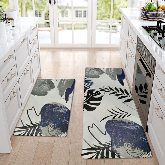 KITCHEN RUGS AND MATS NON SKID ANTI FATIGUE KITCHEN MATS FOR FLOOR 2 PIECE BOHO CUSHIONED KITCHEN RUGS WATERPROOF COMFORT STANDING MAT FOR KITCHEN SINK OFFICE LAUNDRY