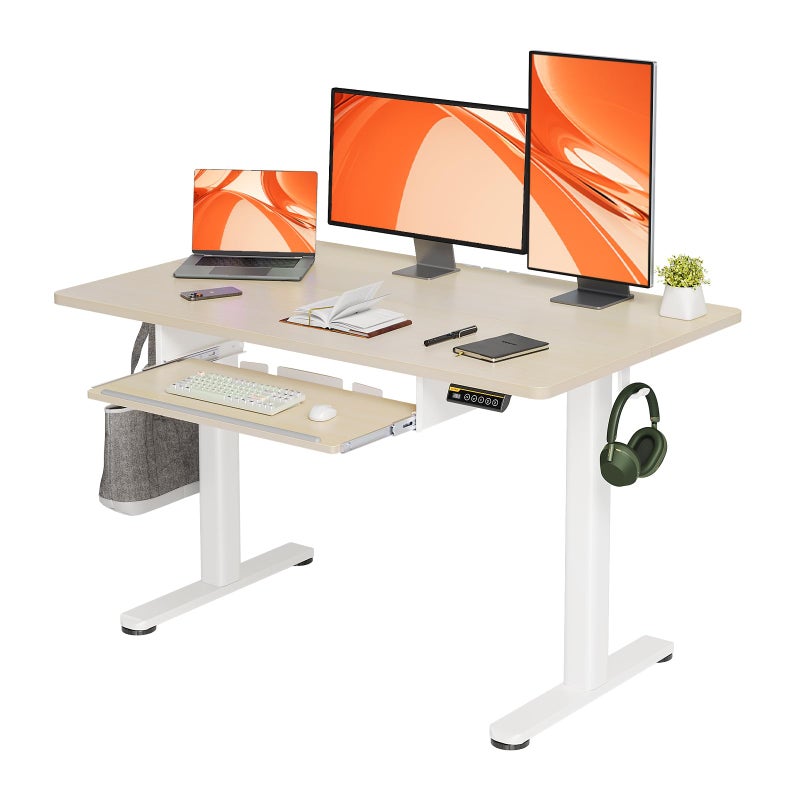 Claiks Standing Desk with Keyboard Tray Electric Standing Desk Adjustable Height 48x24 Inches Sit Stand up Desks with Splice Board Raising Desks for Home Office Natural