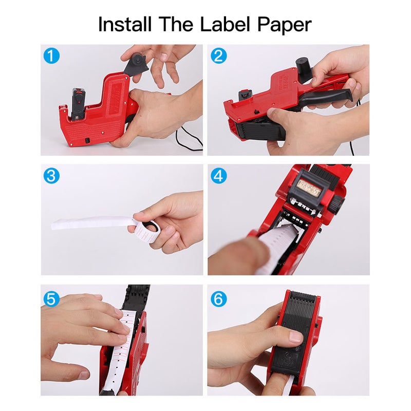 8 Digits Price Labeller Pricing Machine Kit with Labels  Ink Roller Red - Image 5