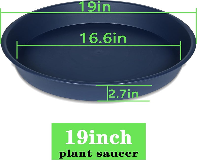 Bleuhome 4 Pack of 18 19 inch Plant Saucer Drip Tray (16.6 inch Base), Heavy Duty Deep Plant Saucers for Pots, Plastic Flower Planter Water Trays for Indoors Outdoor (19", Blue) - Image 2