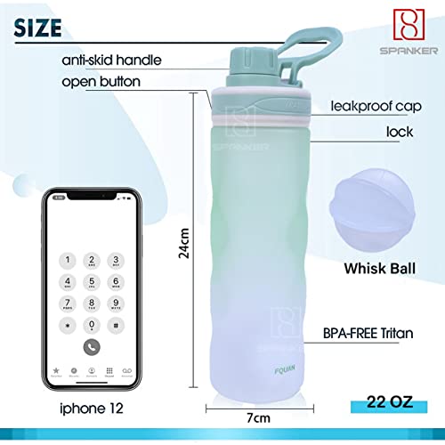 Spanker Eayso Leakproof Water Bottle with Shaker Ball 650 ML, BPA Free Fitness Bottle, Green- SSTP - Image 5