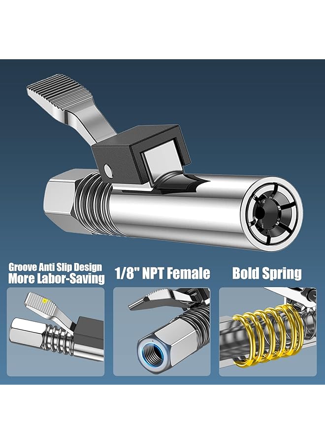 Excefore Grease Gun Coupler, Grease Gun Tip With 6 Thickened Jaws Compatible With All Grease Guns 1/8" Npt Grease Gun Fittings. 12000 Psi High Pressure Grease Fittings, Long-Lasting Rebuildable Tool - Image 3