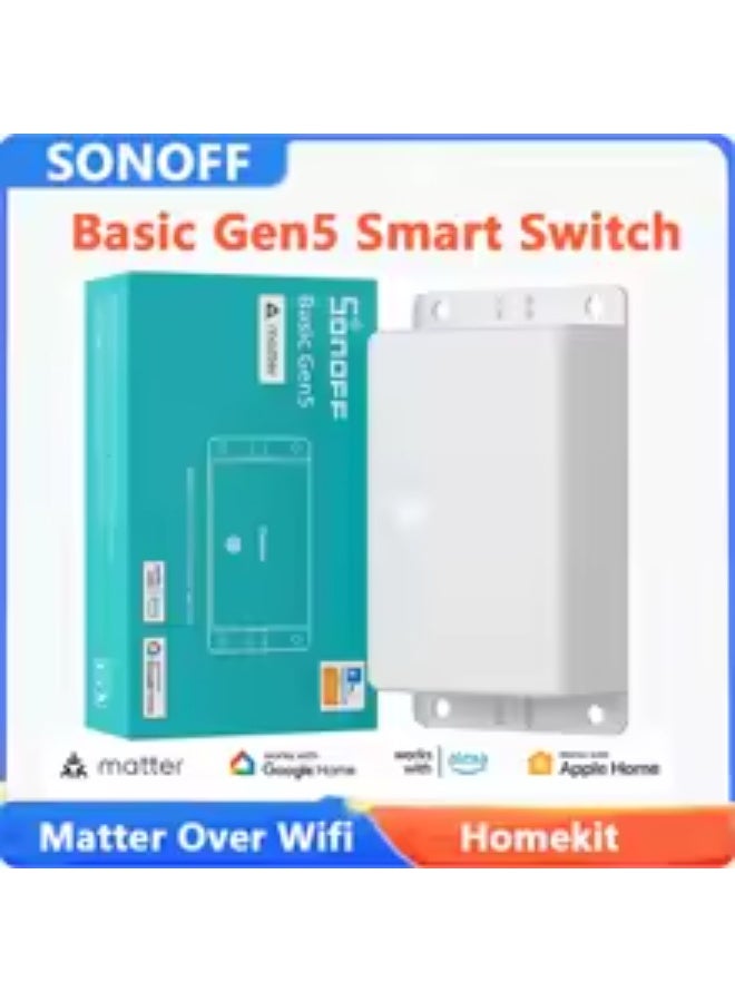 سونوف مفتاح ذكي SONOFF Basic Gen5 Matter عبر الواي فاي – مفتاح ذكي للتحكم ON/OFF، مؤقت، متوافق مع Alexa وHomeKit - Image 1