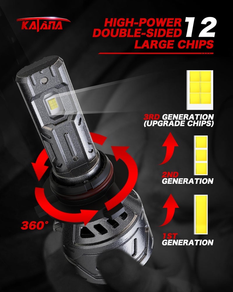KATANA 9005 Light Bulbs,HB3 Bulb 400% Brightness 6500K White Plug and Play Mini Size Fog Light Bulbs of 2 - Image 1