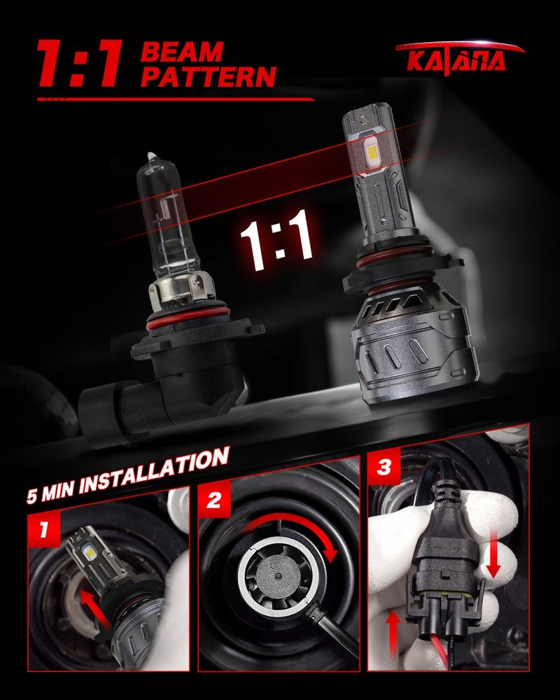 KATANA 9005 Light Bulbs,HB3 Bulb 400% Brightness 6500K White Plug and Play Mini Size Fog Light Bulbs of 2 - Image 2